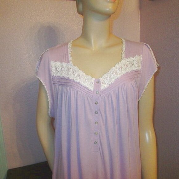 Eileen West LILAC Jersey Knit Size L NIGHTGOWN Ballet LACE Crochet MODAL Stretch - Picture 2 of 12
